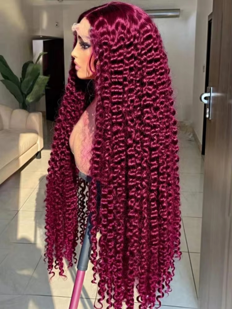36 38 Inch Burgundy 13x6 hd Lace Frontal Wig Water Wave Curly 13x4 Red Remy Human Hair Brazilian 99J Colored Hair Wigs for Women