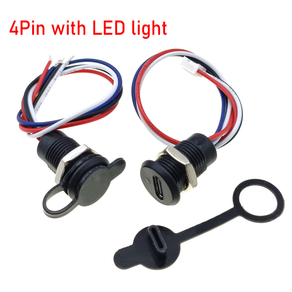 4Pin LED Lamp 4.2V 1.5A charging socket with nut snap lock plate TYPE-C female type C waterproof Equipment charging interface
