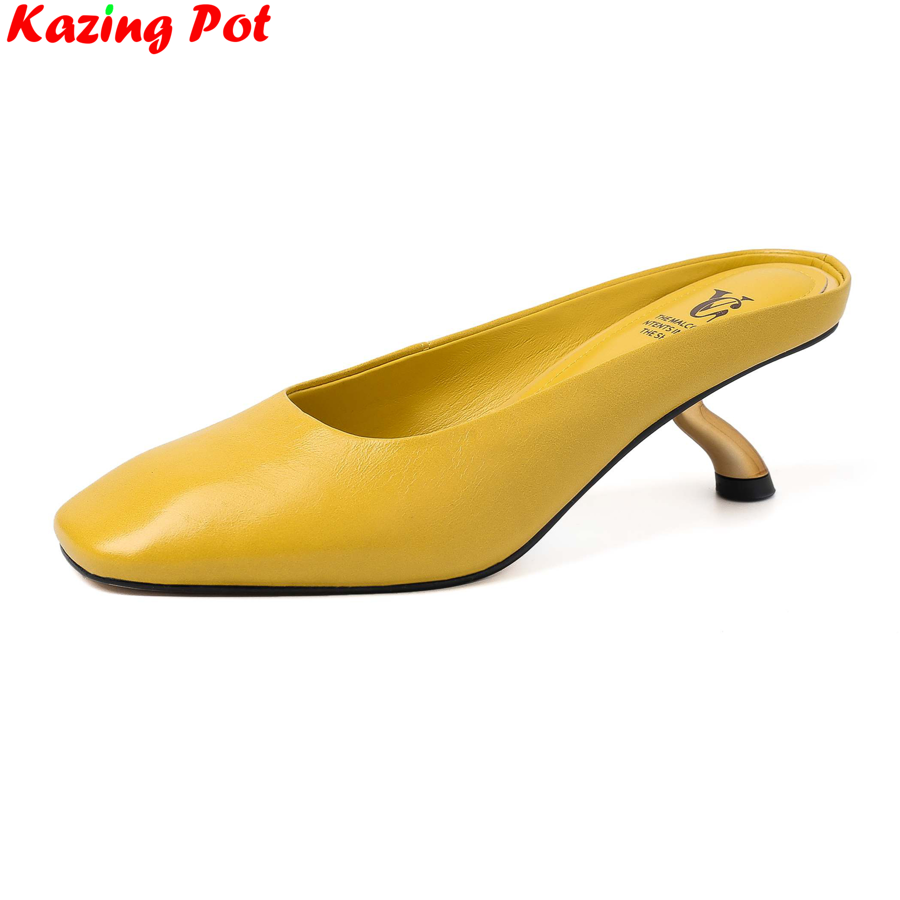 Size 34-40 Cow Leather Mules Square Toe Shallow High Heels Slingback Summer Shoes Dating Chic Catwalk Party Brand Women Pumps