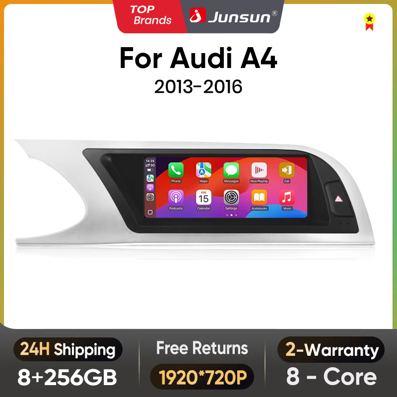 Junsun เครื่องเสียงรถยนต์ Apple ขนาด8.8นิ้ว, วิทยุติดรถยนต์มัลติมีเดียสำหรับรถ Audi A4 A4L B8 2009-2016 4G บลูทูธไร้สายแอนดรอยด์สเตอริโออัตโนมัติ