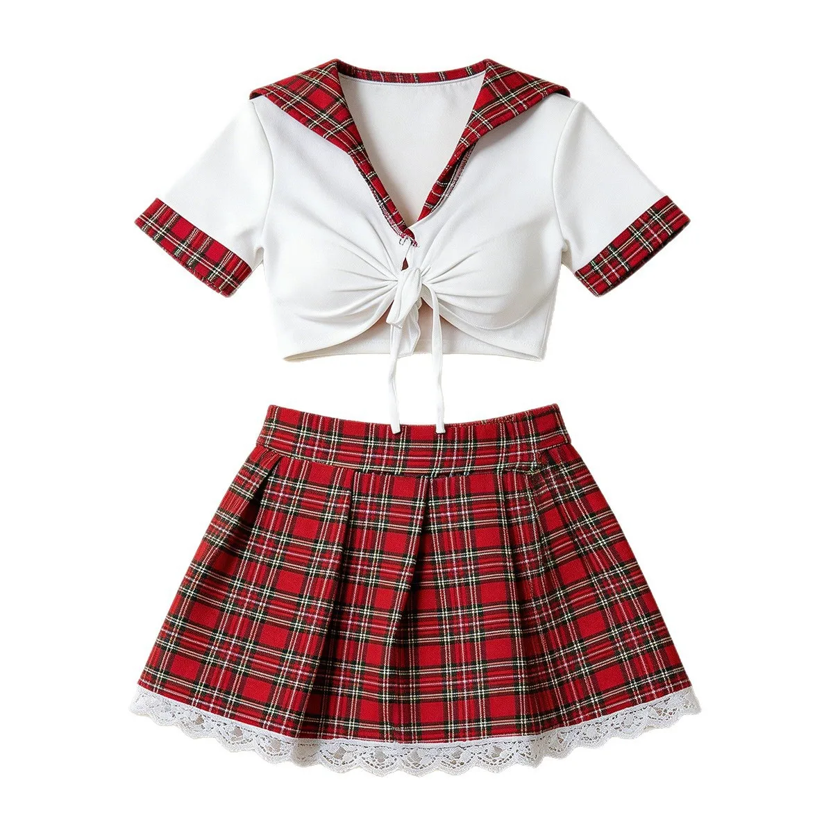 Damen Sexy Dessous Kariertes Cosplay-Kostüm Rollenspiel-Outfit Erotische Unterwäsche Karierte Nachtwäsche Fantasie-Kleid Übergröße Set