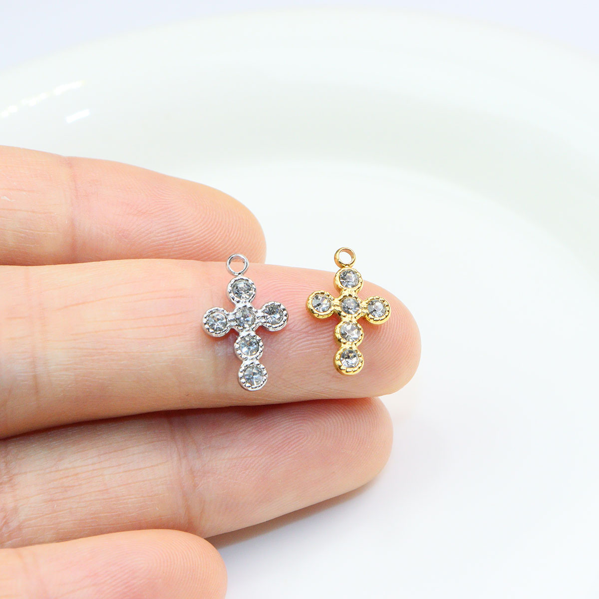 5ชิ้น10*15มม.Wholesell สแตนเลส Rhinestone Charms จี้สาว DIY สร้อยคอต่างหูสร้อยข้อมือ Unfading 2สี