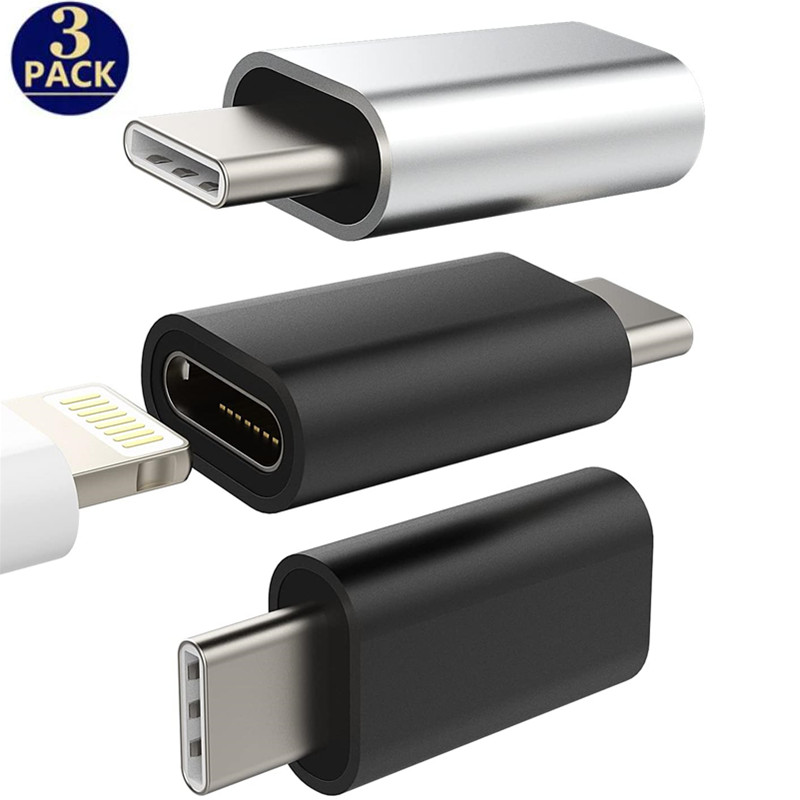 3 SZT. Metalowy Adapter Lightning (męski) na USB-C (żeński) do Ładowania i Synchronizacji Danych, Kabel do Ładowarki iPhone 15 17 Pro Max, Typ C USBC