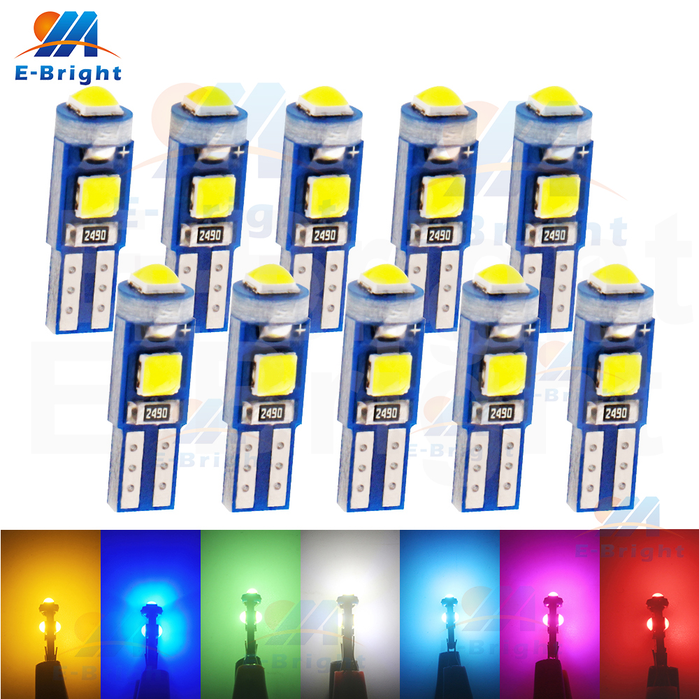 10PCS T5 W3W PCB 3030 3 Led Car Dashboard Bulbs Warming Instrument Lights Indicator 12V DC White Ice Blue Red Green Amber Pink
