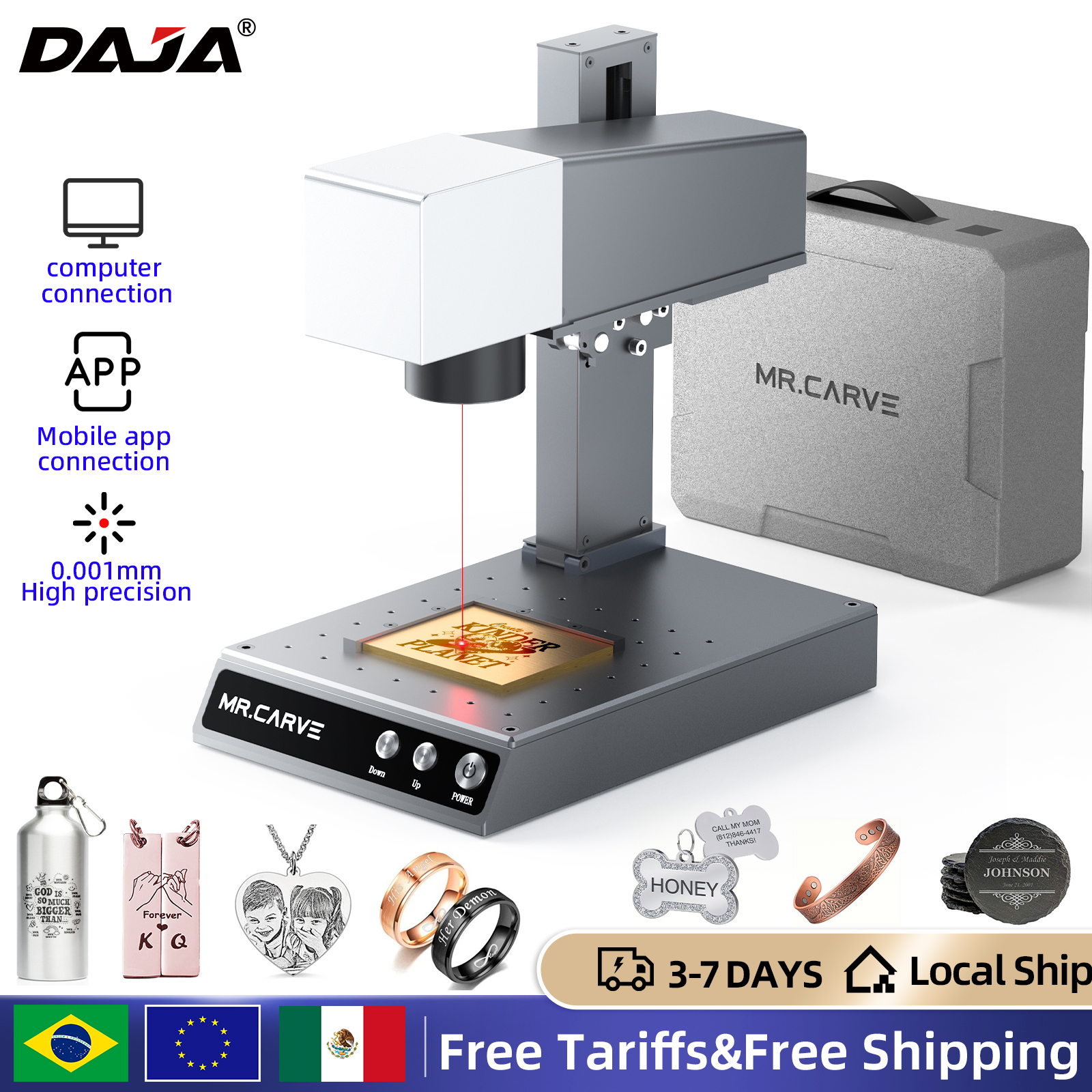 Daja m1 pro gravador a laser de fibra portátil máquina marcação negócios para o telefone móvel computador gravar todo metal plástico couro