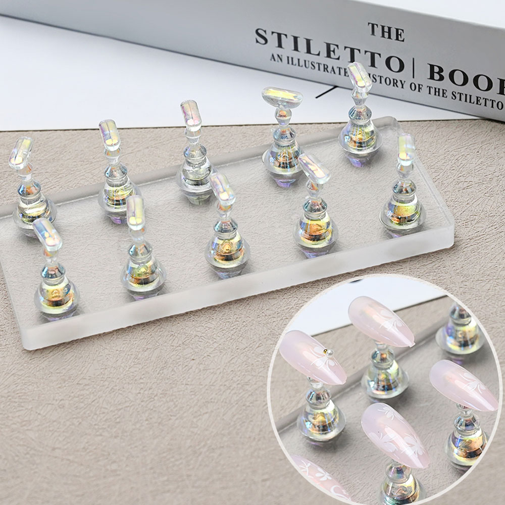 5/10pcs Transparent Aurora Nail Stand Magnetic False Nails Holder Press on Nail Display Nail Rack Acrylic Nail Training/Painting