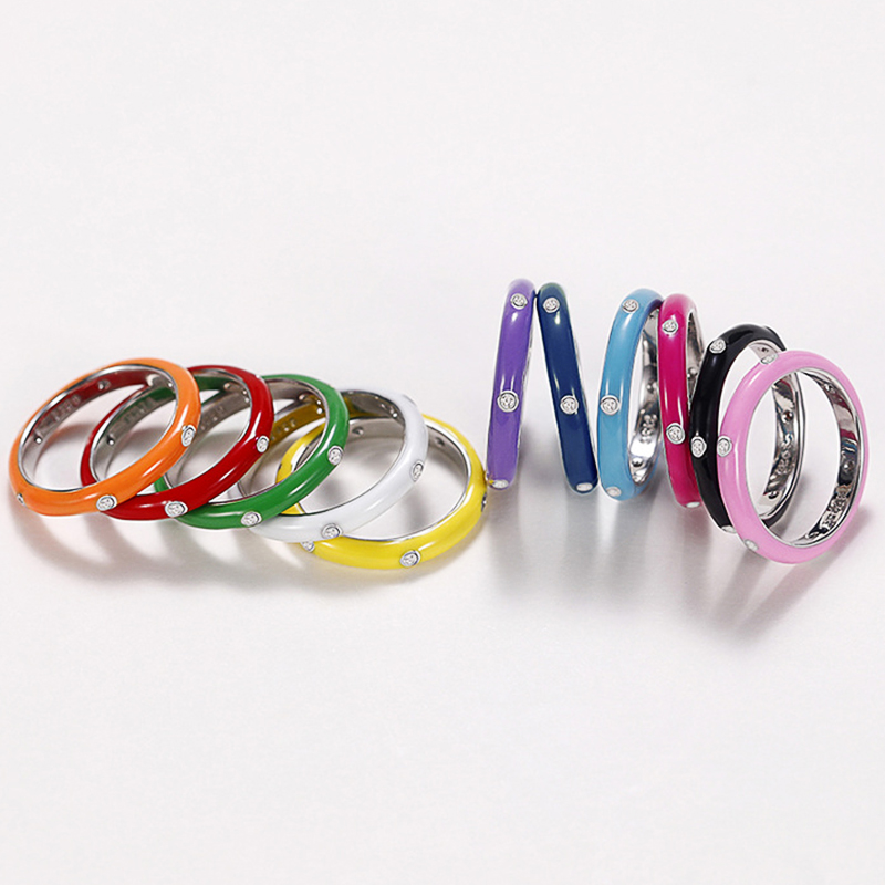 Huitan 11 Farben Emaille Ringe für Frauen Mode Vertraglich Finger Zubehör mit Cubic Zirkon Erklärung Schmuck Drop Shipping