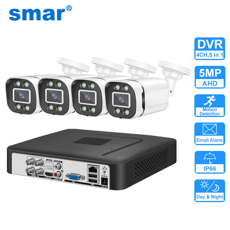 สมาร์ทระบบกล้องรักษาความปลอดภัย 4CH 5M-N HD DVR ชุดกล้องวงจรปิด 4PCS 5MP AHD กล้องกลางแจ้ง Home Security ระบบการเฝ้าระวังวิดีโอชุด