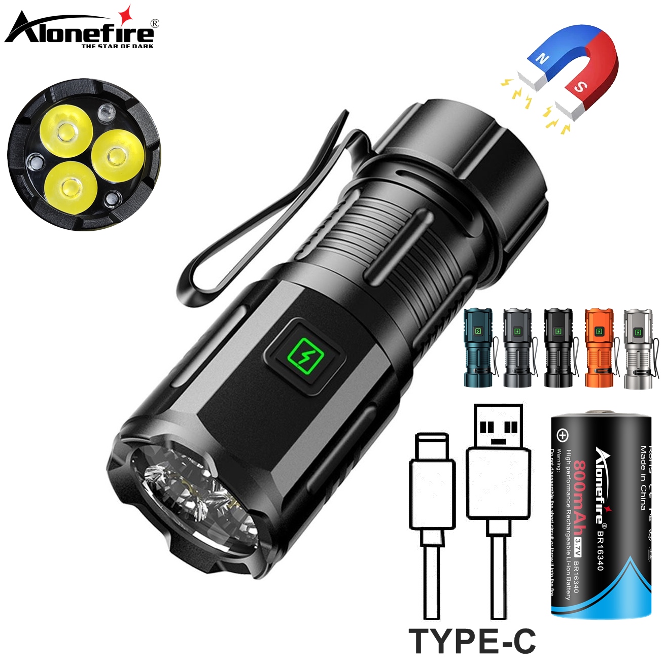 6500K 3x Led Mini paume petite lampe de poche USB Rechargeable Portable aimant torche en plein air randonnée Camping travail à domicile voiture Repai 16340