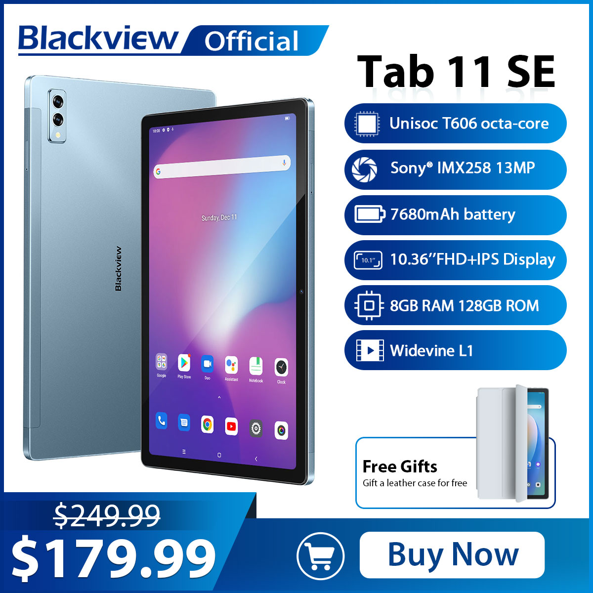 Blackview Tab 11 SE 10,36'' FHD Display Unisoc T606 Octa Core 8 GB RAM 128 GB ROM Android 12 Tablets PC Dual Wifi 7680 mAh