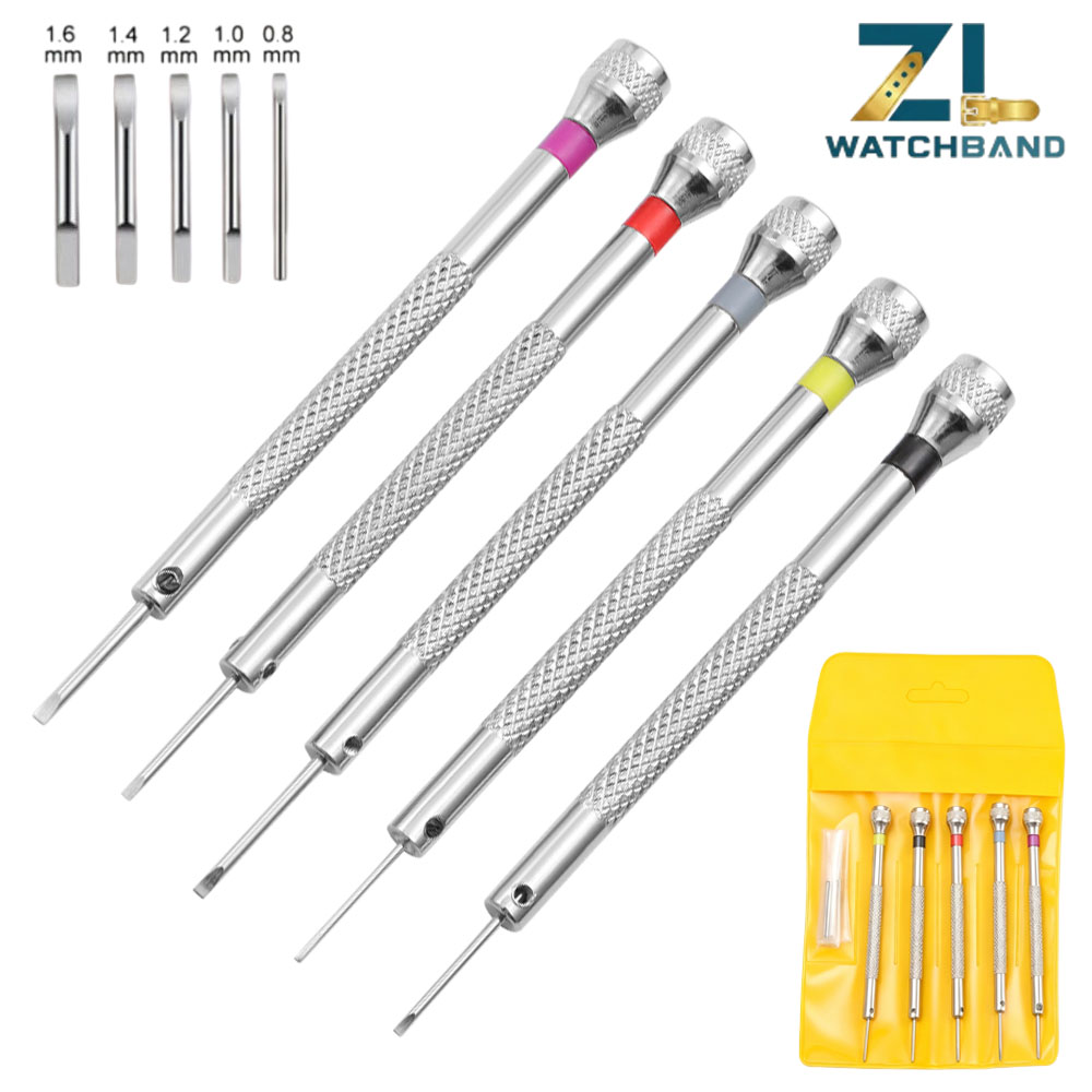0.8-1.6mm Steel Screwdriver for Watch Repairing Portable Watch Tools Band Removal with Mini Link Pins Watchmaker Tools 5pcs/set