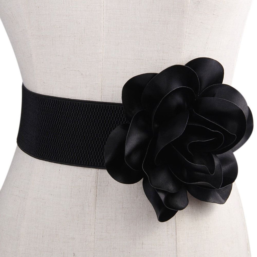 Cinturón ancho de flores grandes para mujer, faja elástica ajustada para vestido, primavera y verano, moda para fiesta