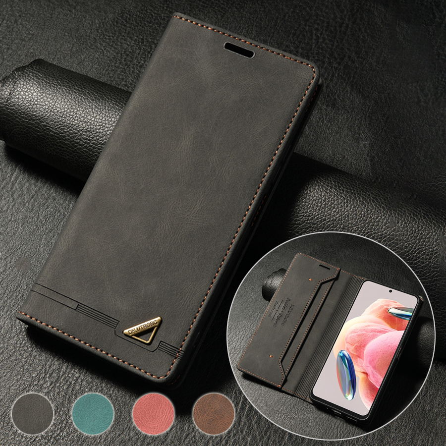 Funda de cuero con tapa magnética con bloqueo RFID y soporte para tarjetas tipo billetera para Xiaomi Redmi Note 13 12S 11 10 9 13C 12C Poco X6 M6 Pro C65 13T