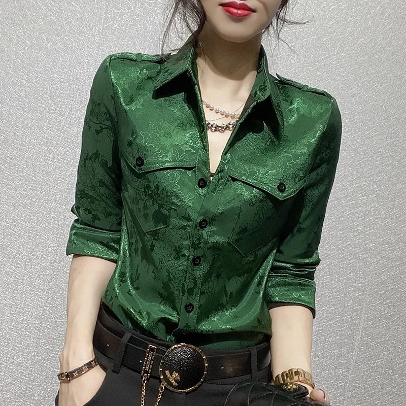 Chemise en Satin pour femmes, haut à manches longues, Slim et haut de gamme, style occidental, tempérament féminin, nouvelle collection printemps automne 2024
