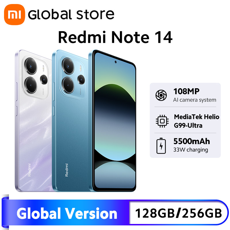 New Global Version Xiaomi Redmi Note 14 Smartphone 128GB / 256GB ROM 33W MediaTek Helio G99-Ultra 120Hz AMOLED 108MP 5500mAh
