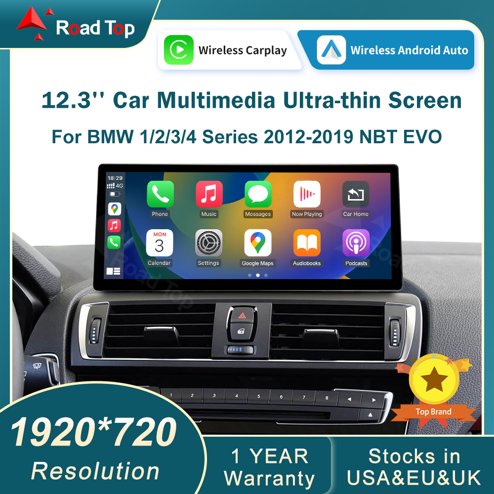 12.3-дюймовый беспроводной мультимедийный экран с поддержкой CarPlay и Android Auto на базе Linux для BMW 1, 2, 3, 4 серий F20, F21, F22, F30, F31, F32, F33 с системами NBT или EVO