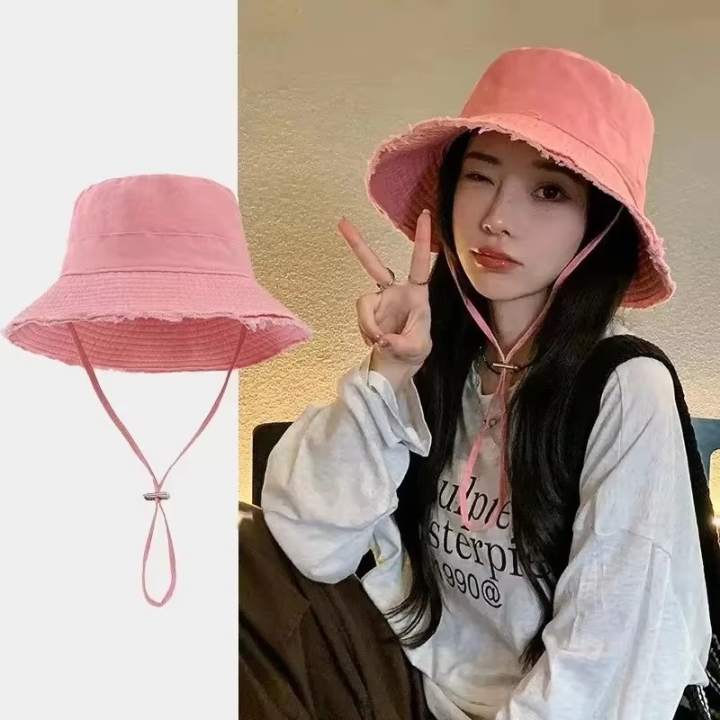 Sombrero de Pescador de Verano para Mujer, Estilo Coreano, Color Rosa, Ala Ancha, para Playa, Viajes, Protección Solar, Tipo Panamá
