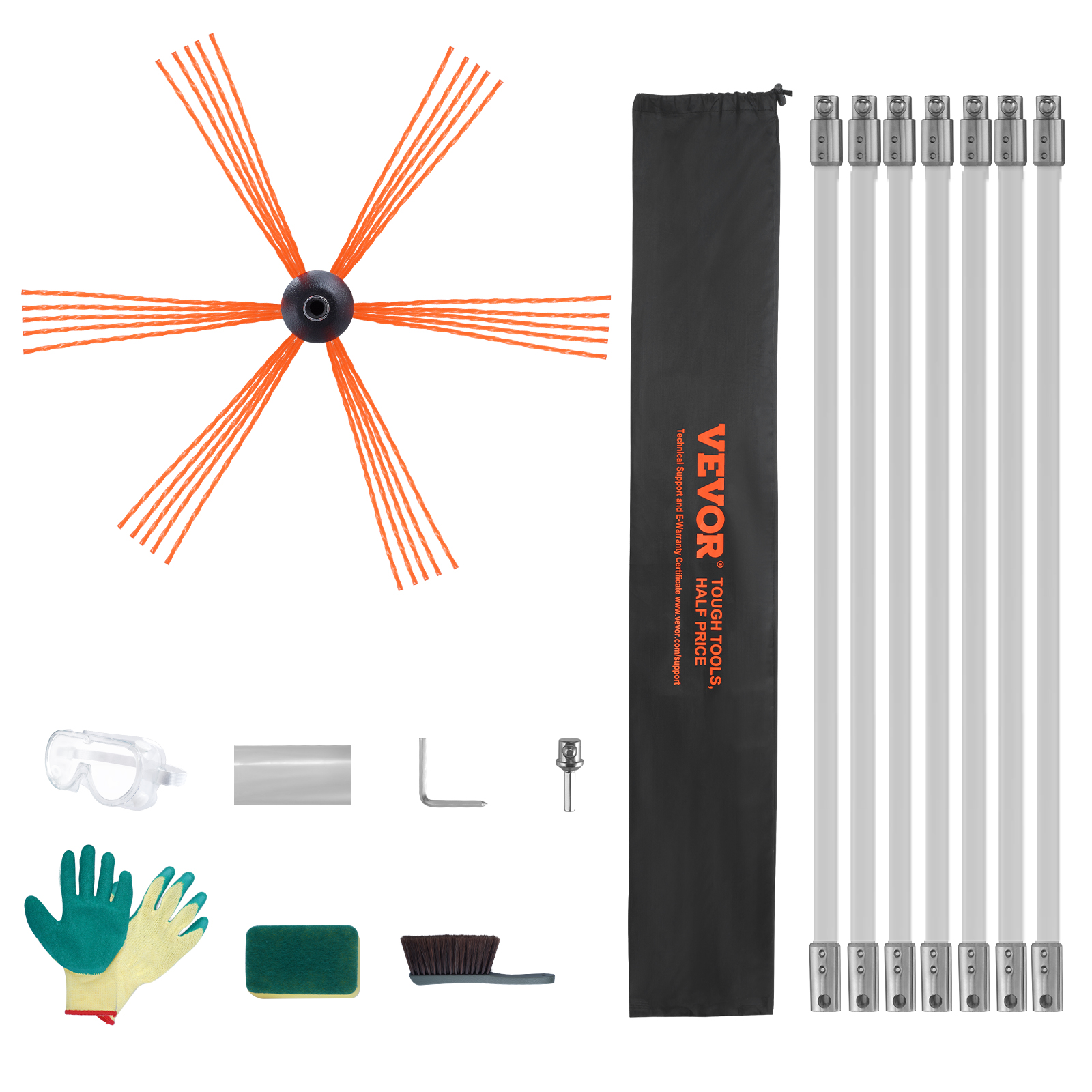 VEVOR-Kit de limpeza ergonômico de chaminé com hastes flexíveis de nylon reforçado, escova de limpeza, escova de 360 graus, 23 pés, 26 pés, 30 pés, 33 pés, 39 pés