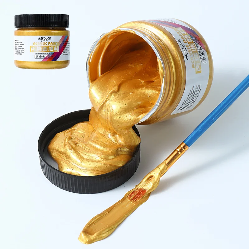 100ml ouro pintura acrílica pigmento cor metálica à prova dwaterproof água gesso estatuária coloração diy pintura têxtil graffiti arte suprimentos