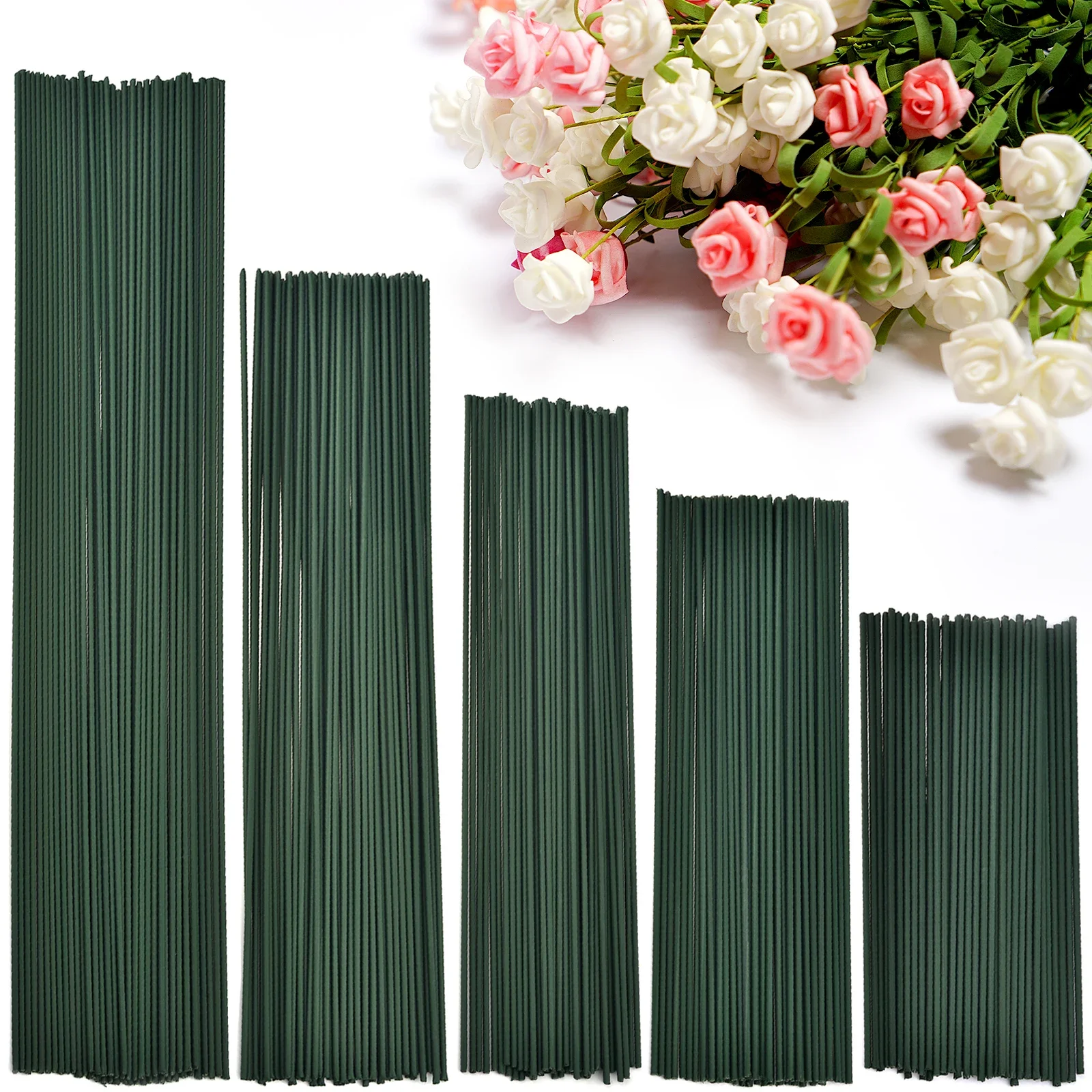 Hastes de flores verdes artificiais, 50 peças 15/20/25/30/40cm, material floral diy, acessórios de haste de fio artesanal para decoração de casa de casamento