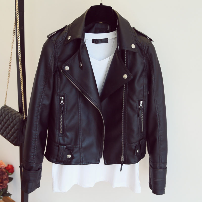 Czarna Kurtka Damska ze Sztucznej Skóry Y2K Retro Moto Biker Wiatroodporna Kurtka ze Skóry PU Koreańska Krótka Odzież Wierzchnia Damska