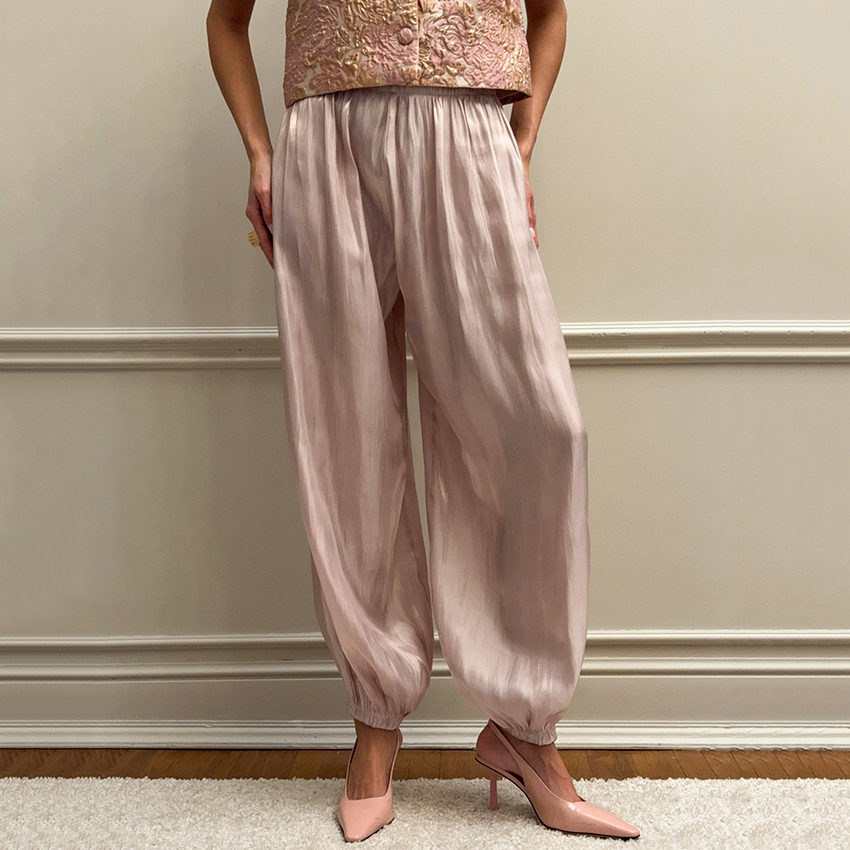 Linad élégant rose crêpe ample Bloomers pour femme rue Chic plissé pantalon femme automne Vintage taille haute pantalons longs 2025