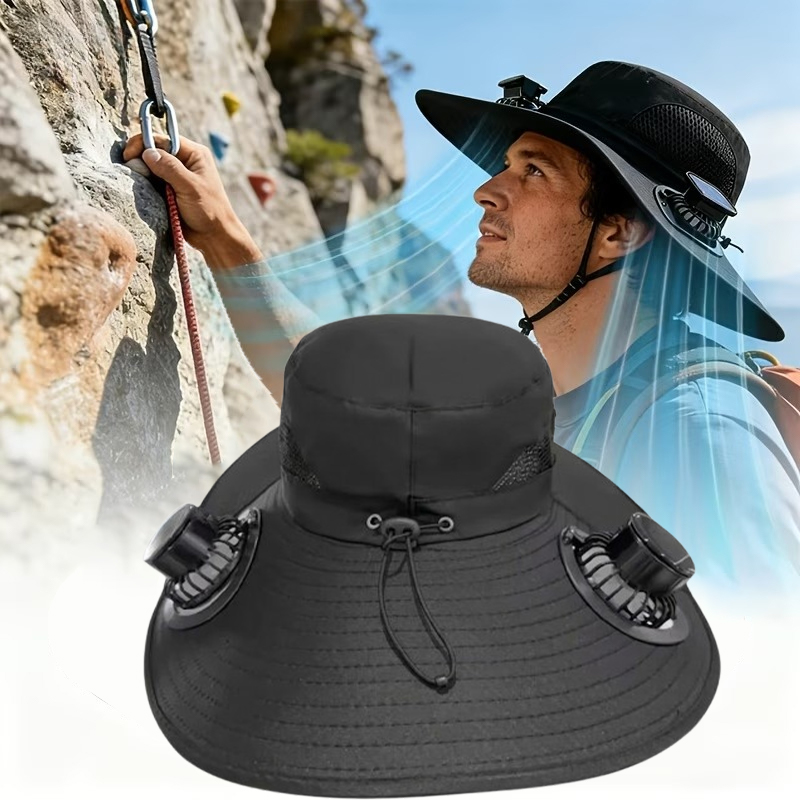 Chapeau de soleil pour homme à séchage rapide avec ventilateur solaire, grande taille, rechargeable par USB, casquette d'extérieur pour la randonnée, le camping, la pêche, protection UV