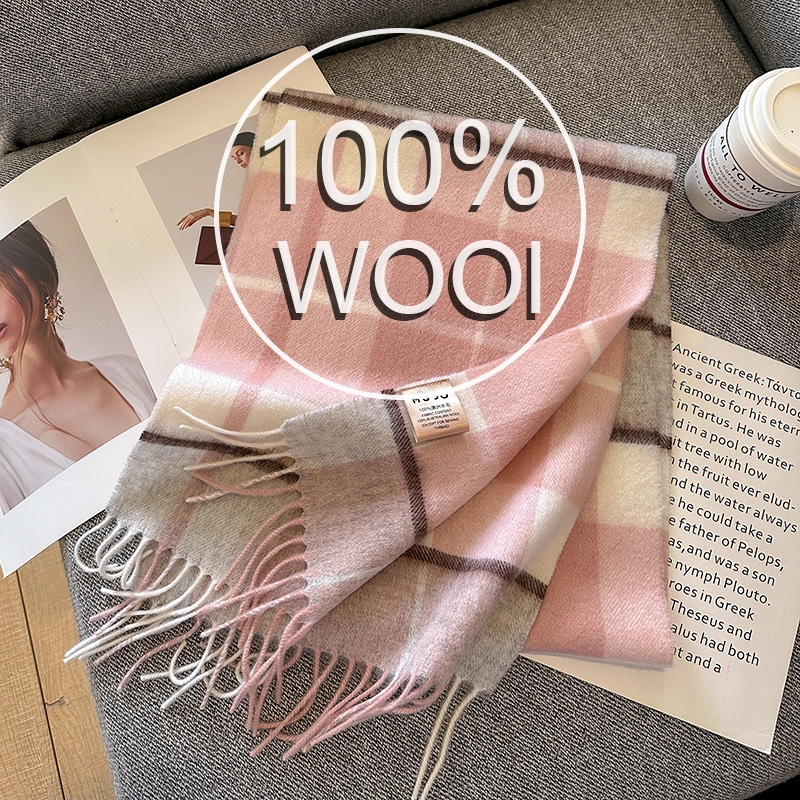 Luksusowy zimowy szal damski ze 100% wełny, kraciasta chusta kaszmirowa, ciepła pashmina, damski szal, pareo, miękka bufanda w stylu brytyjskim.