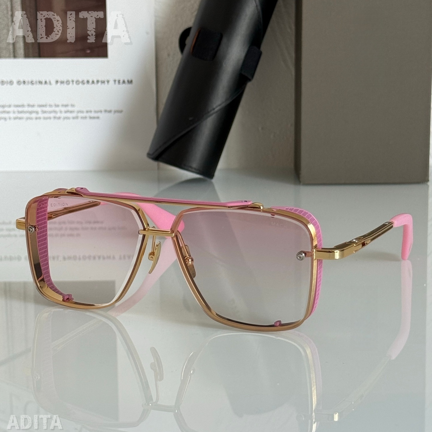 ADITA MACH SIX 62-12 Kacamata Hitam Pria Kualitas Terbaik untuk Wanita Kacamata Hitam Desainer Titanium UV400 Mewah Punk Klasik dengan kotak