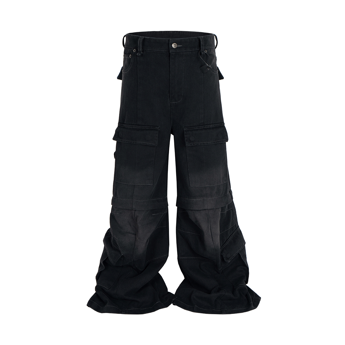 Vintage lavado destacável queimado cargos dos homens em linha reta casual baggy macacão oversized streetwear boot corte cor preta