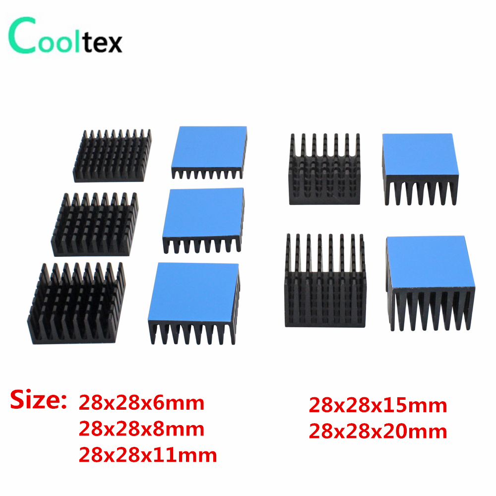 Disipador de calor de aluminio de 28x28mm, radiador para Chip electrónico, circuito integrado, enfriador con cinta conductora térmica