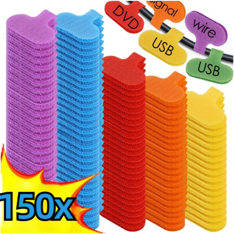 Etiquetas autoadhesivas para cables, etiquetas coloridas impermeables para cables, gestión de cables para el hogar, resistentes a desgarros, 150-10 Uds.