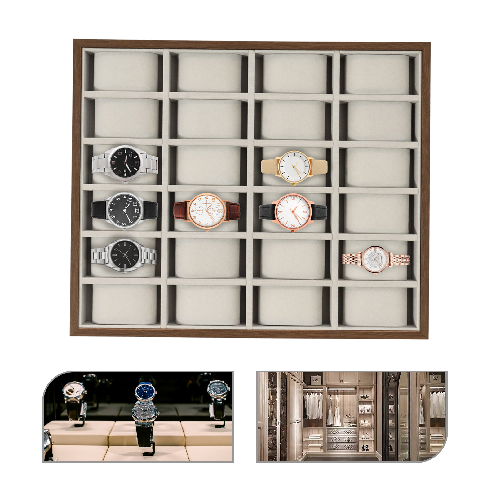 24-Fach Uhrenbox Uhren-Organizer Vitrine Uhrensammler-Box mit Abnehmbaren Kissen für Uhren Armbänder Manschettenknöpfe