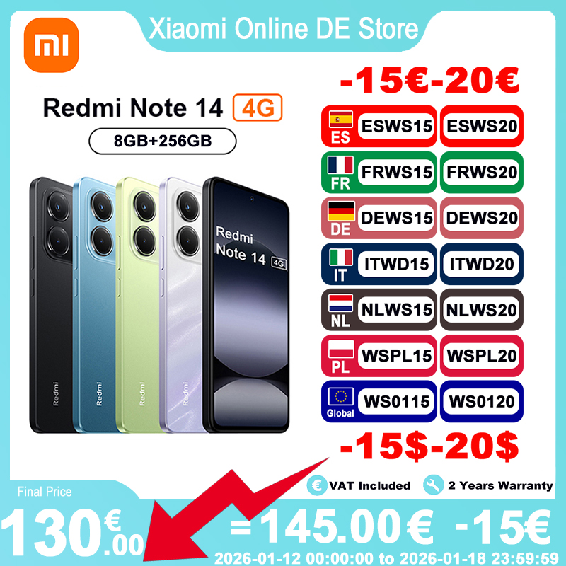 Versión del Reino Unido Xiaomi Redmi Note 14 4G Smartphone Helio G99-Ultra pantalla AMOLED de 6,67 pulgadas 120Hz108MP cámara AI 5500mAh batería NFC