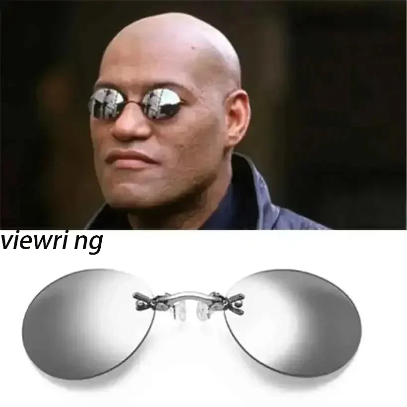    Occhiali da sole Morpheus Matrix rotondi senza montatura con clip sul naso, 1-2 pezzi, mini occhiali vintage da uomo senza montatura