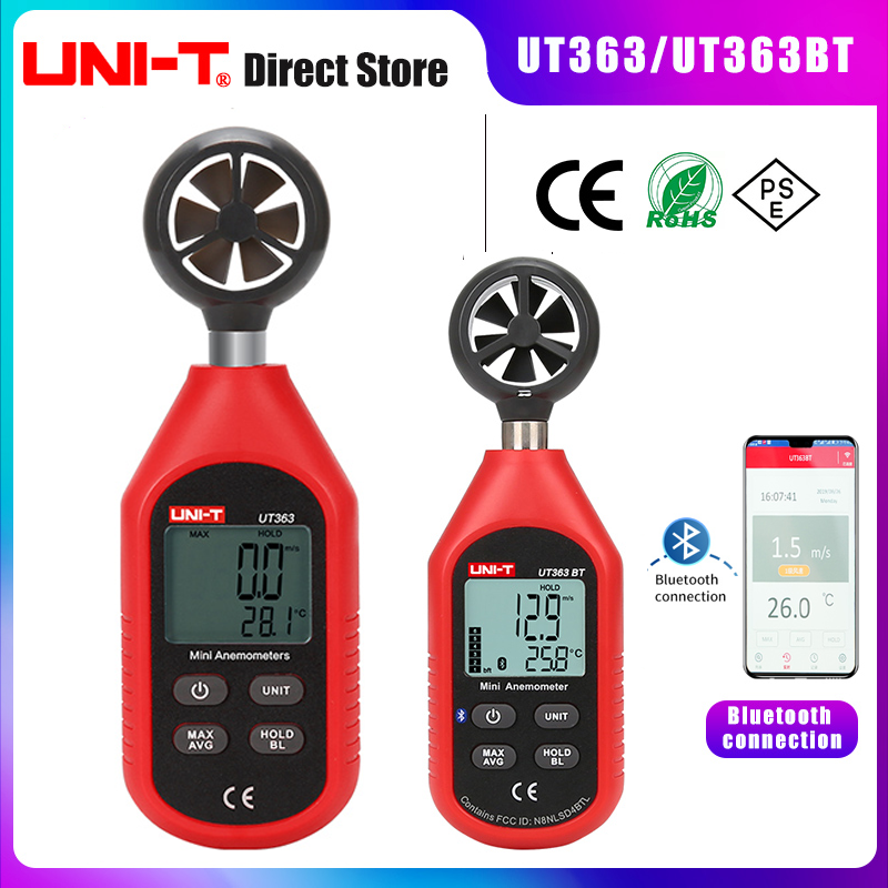 UNI-T UT363 UT363BT Mini anémomètre portatif avec Bluetooth numérique mesure de la vitesse du vent compteur température écran LCD
