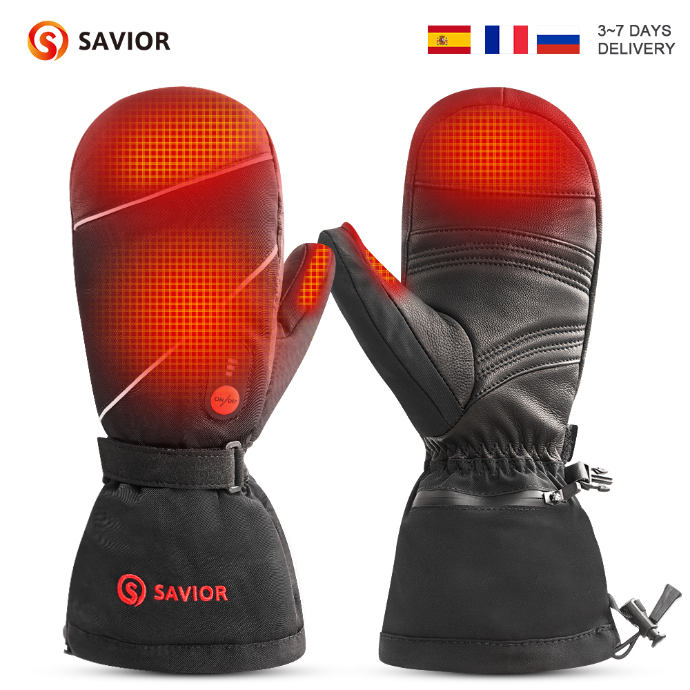 Savior Heated Gloves Battery Heat Motorcycle Gloves Goat-skin Leather 3 Gears Wamer Control Waterproof Electric Heated Mittens