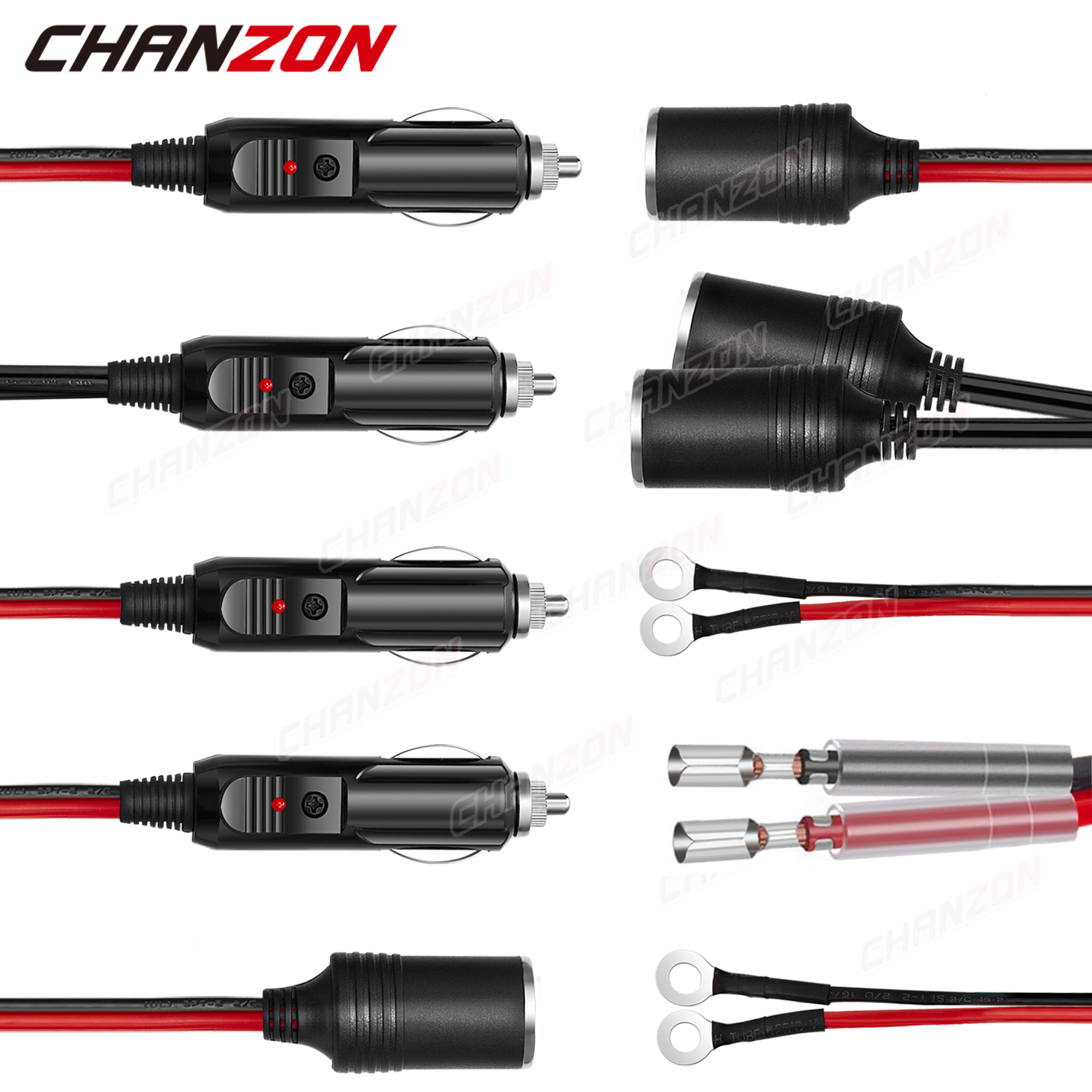 シガレットライター用延長ケーブル,カースプリッターソケット,3フィート,6フィート,12フィート,16awg,18awg,12v,24v,15a,10a