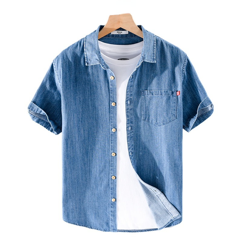 Overhemd Boutique Herenmode Denim Casual Werk Zakelijk Alles Jeugdtrend Britse stijl Puur katoenen overhemd met korte mouwen