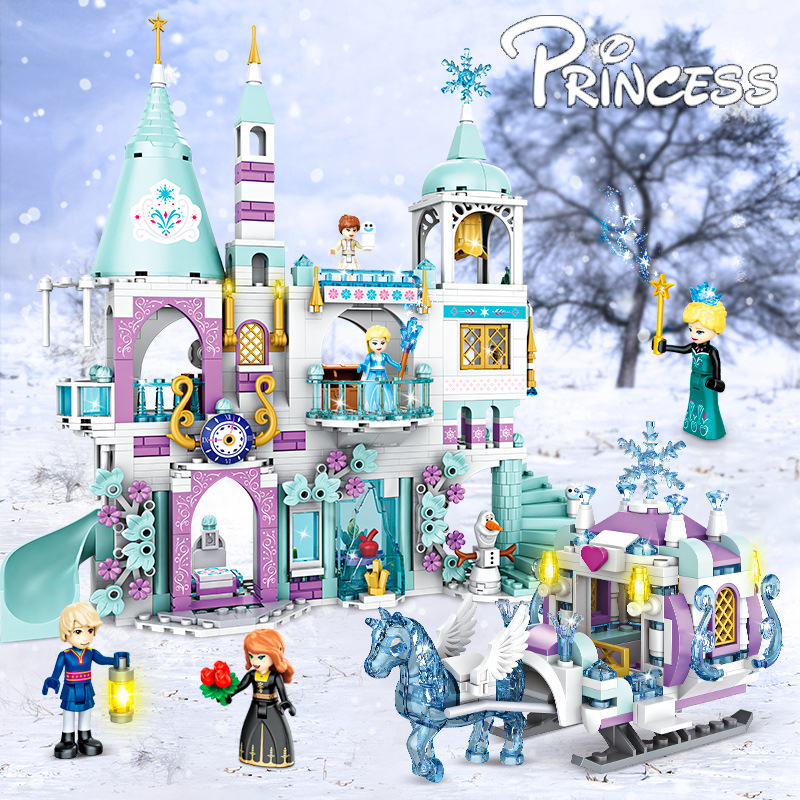 Amigos princesa luxo castelos de gelo playground casa filmes inverno neve cavalo figuras blocos de construção conjunto brinquedo para meninas presente diy