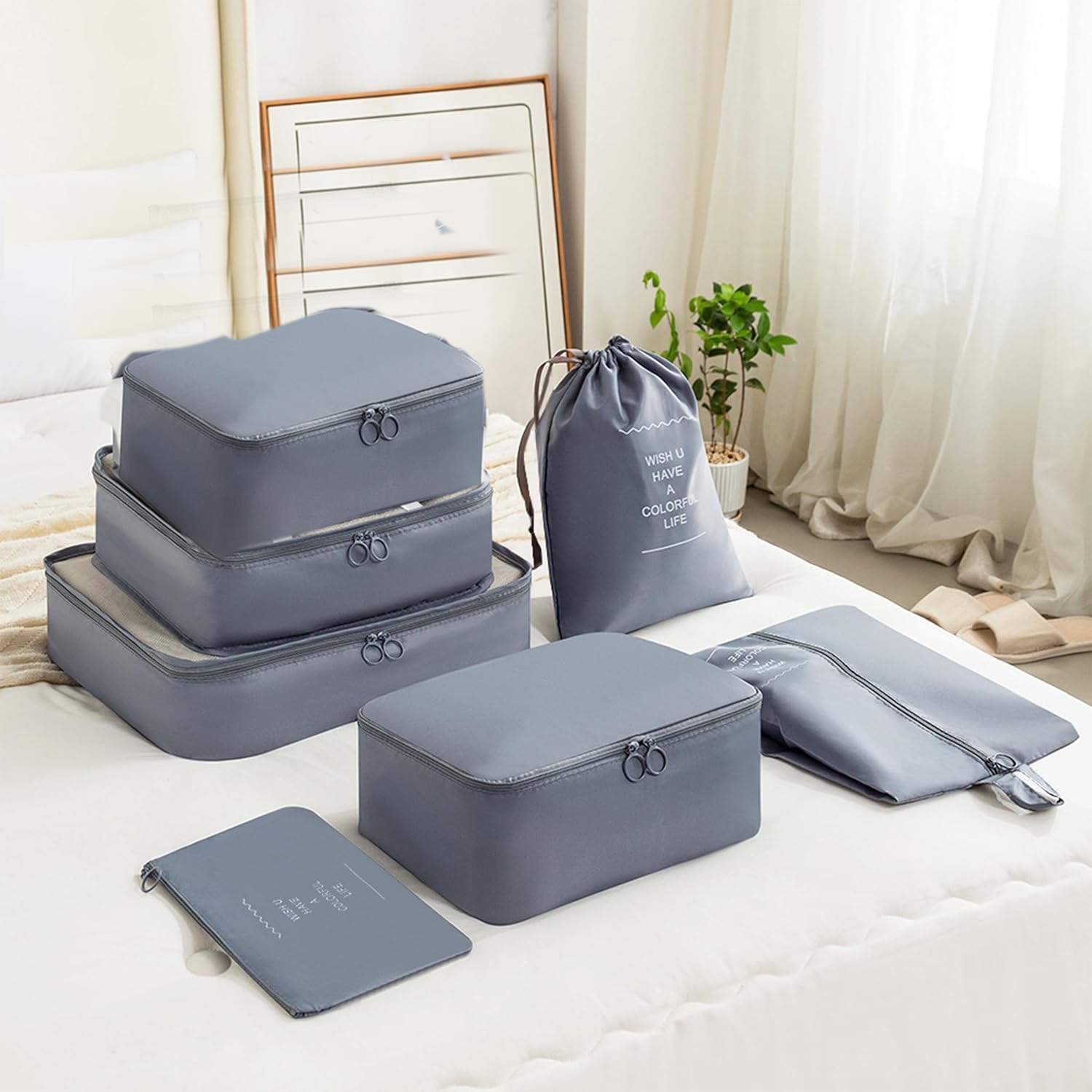 Juego de bolsas de almacenamiento de viaje de 7 piezas: organizador de equipaje de gran capacidad para ropa, movimiento y embalaje