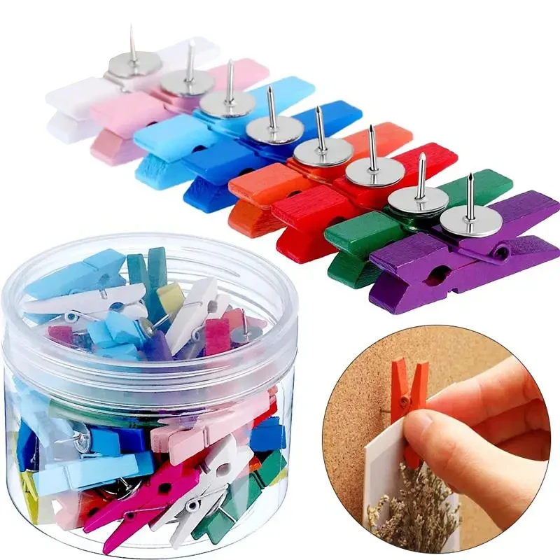 20 pçs/caixa clipes push pin com clipes decorativos de madeira durável escritório escola papelaria polegar tachas para cortiça quadro negro