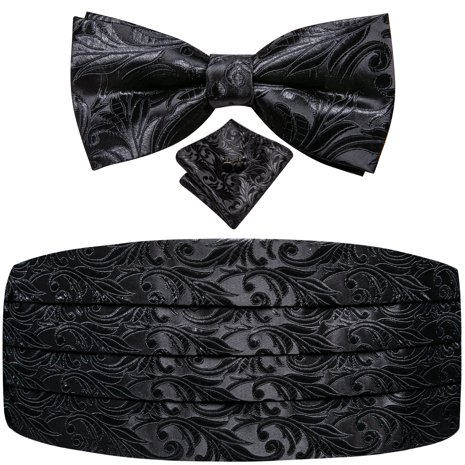 Faja Floral negra de seda Hi-Tie para hombre, faja Vintage de Jacquard con pajarita, gemelos, faja, cinturón, corsé para eventos de boda masculinos