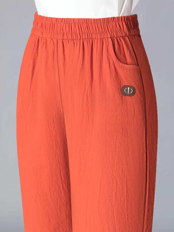 Summer Thin Harlan Pants Women's Loose Elastic Waist Nine Points Casual Cotton Linen Straight Leg Trousers High Waist Pants