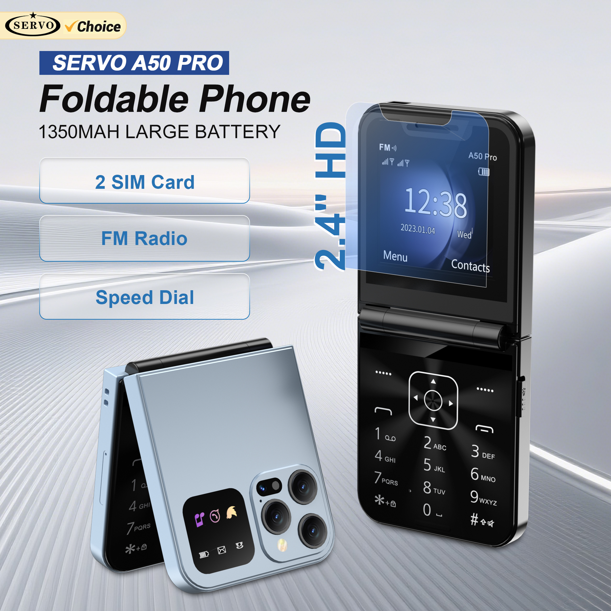 SERVO A50 PRO 접이식 휴대폰 2.4인치 화면 통화 녹음 단축 다이얼 블랙리스트 플래시라이트 2G 듀얼 SIM 카드 플립폰