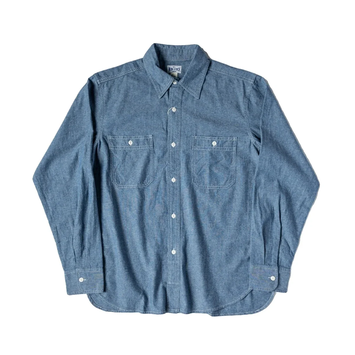 Классическая рубашка Chambray, весенняя мужская рабочая рубашка с двумя карманами, светло-голубая