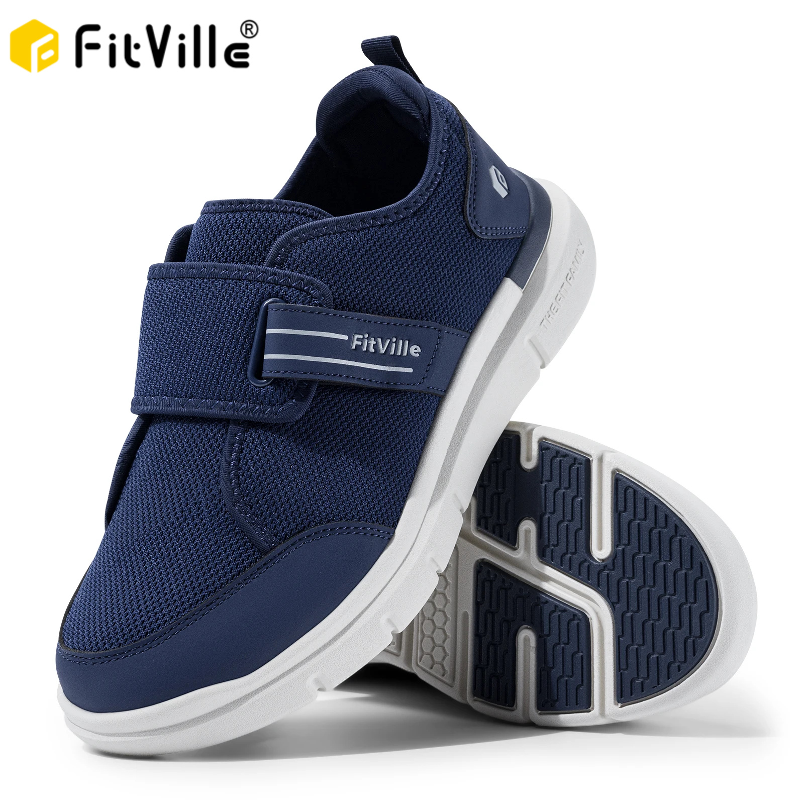 FitVille Diabetische Schoenen voor Mannen Extra Brede, Klittenband Wandelschoenen voor Ouderen voor Gezwollen Voeten Voet Pijnbestrijding Neuropathie