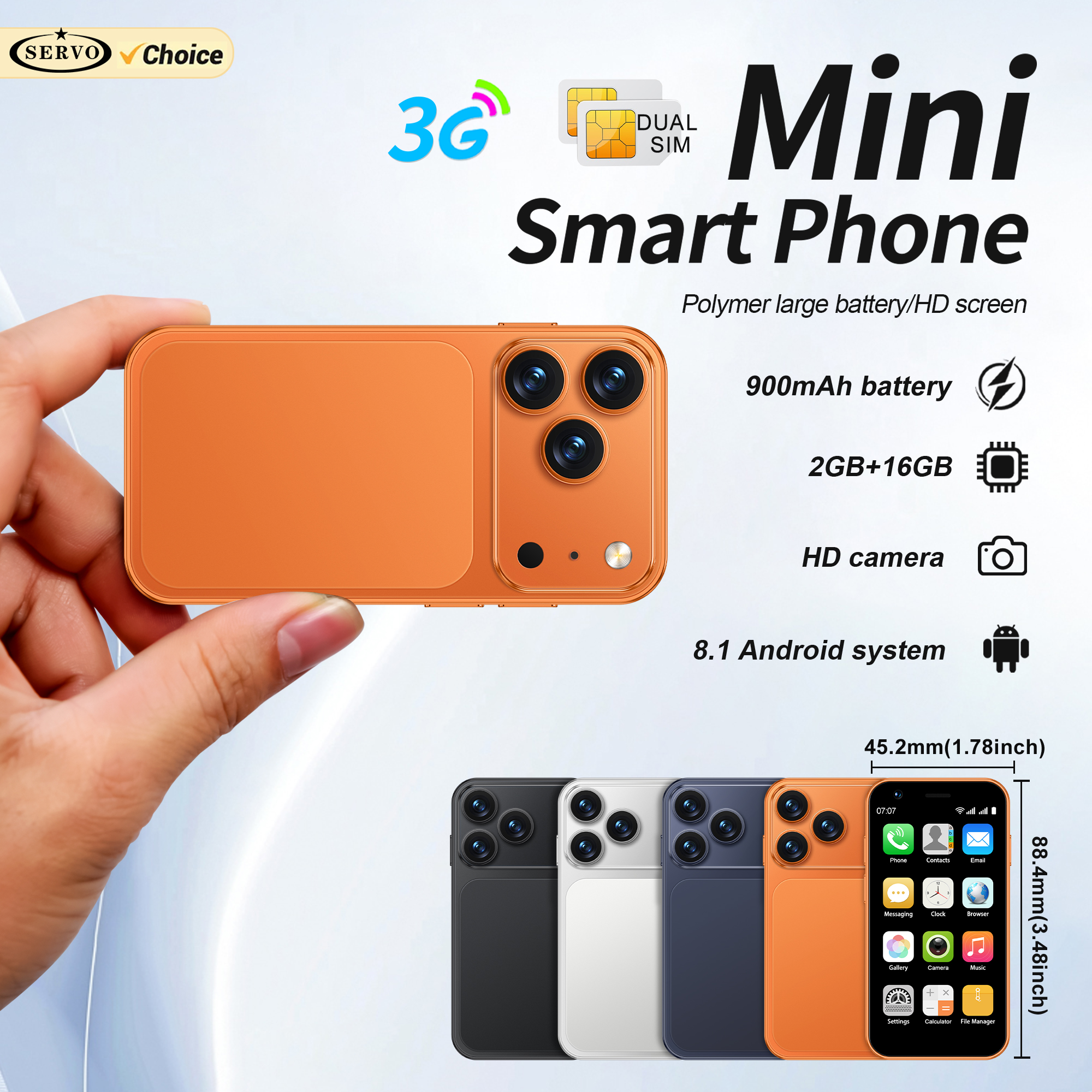 SERVO 18SE MINI pequeño teléfono inteligente Android 3G WCDMA tarjeta SIM Dual 2GB + 16GB Play Store Wi-Fi desbloqueo facial 3,0 pulgadas Mini teléfonos inteligentes