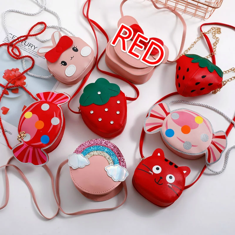 Joli sac messager rouge en cuir PU pour enfants, sacs à bandoulière de dessin animé pour filles mignonnes, accessoires de princesse, Mini porte-monnaie