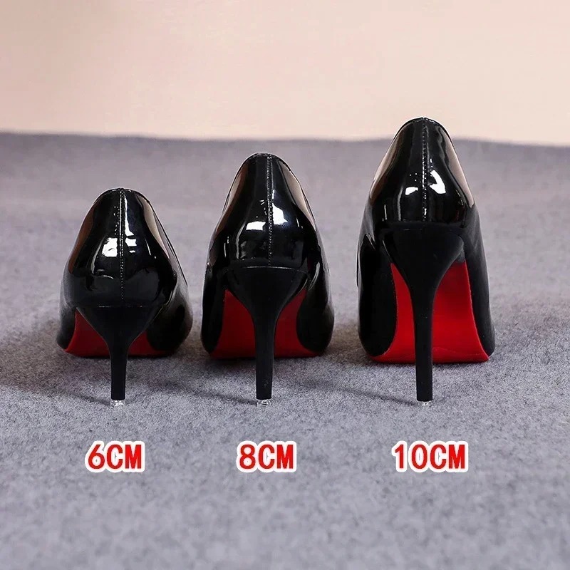 Sexy rode onderkant dames hoge hakken klassieke damespompen herfst lederen jurk hak schoenen voor dames banket bruiloft hoge hakken